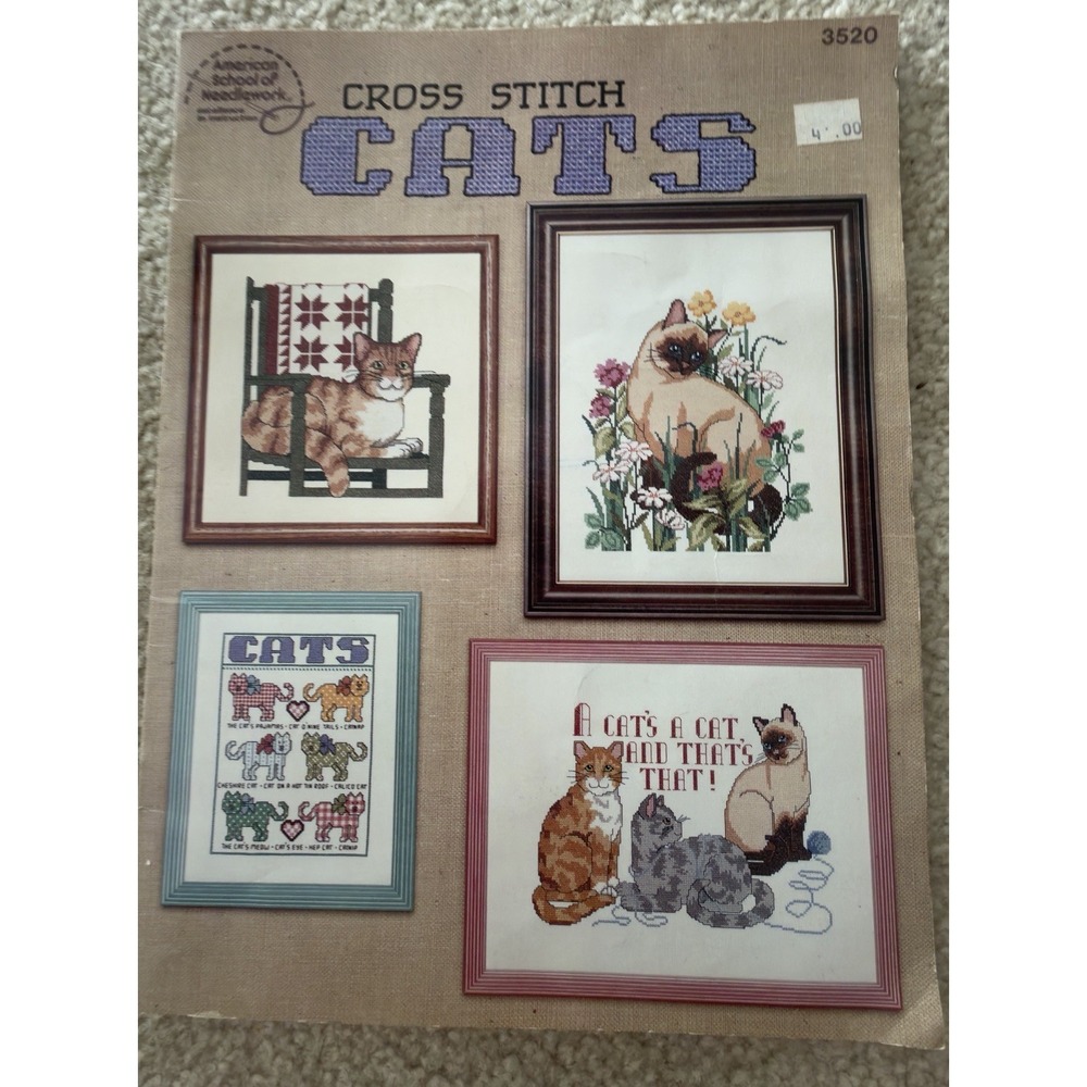 Cross Stitch Cats American School Needlework 3520 Rita Weiss 1988 Vtg Pattern